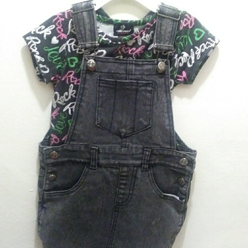 Black Acid Wash Dress Romper with Graphic T-shirt